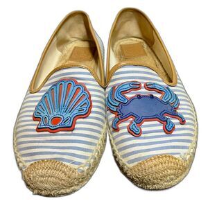 Tory Burch Crab and Shell striped canvas espadrille slip-on - 8.5